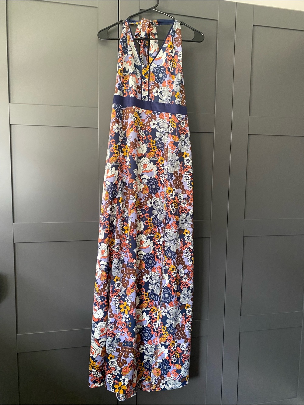 70s Boho Floral Halter Maxi Dress